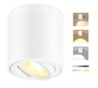 GeyouLux LED Surface Mounted Spotlight White Dimmable, Ø80x84mm Round Ceiling Spot, 30° Adjustable, incl. 5W 500LM LED Module 230V, 3CCT 3000K/4000K/6500K, 1 Pack