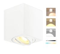 GeyouLux LED Surface Mounted Spotlight White Dimmable, 80x84mm Square Ceiling Spot, 30° Adjustable, incl. 5W 500LM LED Module 230V, 3CCT 3000K/4000K/6500K, 1 Pack