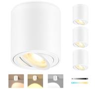 GeyouLux LED Surface Mounted Spotlights White Dimmable, Ø80x84mm Round Ceiling Spots, 30° Adjustable, incl. 5W 500LM LED Module 230V, 3CCT 3000K/4000K/6500K, 4 Pack