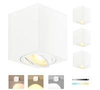 GeyouLux LED Surface Mounted Spotlights White Dimmable, 80x84mm Square Ceiling Spots, 30° Adjustable, incl. 5W 500LM LED Module 230V, 3CCT 3000K/4000K/6500K, 4 Pack