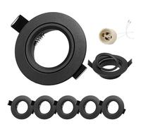 GeyouLux Pack of 6 Recessed LED Spotlights 230 V with GU10 Socket, Black Aluminium Ceiling Spotlights, Flat Round, Bathroom Spotlight 68 mm Recessed Frame for GU1O/MR16