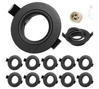 GeyouLux Recessed LED Spotlight Light 230 V with GU10 Socket, Black Aluminium Ceiling Spotlights, Flat Round, Bathroom Spotlight Recessed Frame 68 mm for GU1O/MR16 Pack of 10