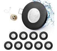 GeyouLux Set of 10 Recessed Spotlights Frame IP65 with GU10 Socket, LED Spot Iron Matt Black Bathroom Mounting Frame Round Flat Recessed Spotlights 68 mm Hole Size for Outdoor and Indoor Use