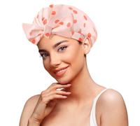 Geyrut Shower Cap, Flexible Adjustment Shower Caps for Women Reusable Waterproof Cute ShowerCap with Bow Non-Slip Large Hair Cap for Shower (Pink Dot)