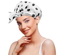 Geyrut Shower Cap for Women, Flexible Adjustment Shower Caps for Women Reusable Waterproof Cute Large Shower Cap with Bow Non-Slip Hair Cap for Shower (One Size, Black Dot)