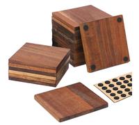 Geytetqi 20-Piece Unfinished Acacia Wood Coasters - Square, Brown, Non-Slip Silicon Dots, 4x4 Inch, DIY, Crafts, Home Decor