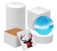 Geytetqi 50 Set 4 Inch Square and Round Sublimation Ceramic Coasters with Cork Backing Pads, Glazed Ceramic Tiles Coaster, White Tiles for Crafts, DIY Project and Sublimation