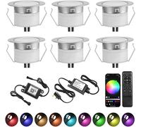 GEYUEYA Home LED Decking Lights RGB Ø45MM 12V 0.5W WiFi LED Decking Patio Lighting for Terrace Kitchen Outdoor Indoor Lamps with Remote Control - 6 Packs