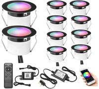 GEYUEYA Home LED Decking Lights RGBW Ø31MM 12V RGB+Warm White IP67 10 Packs | Waterproof LED Deck Lights for Patio Path Steps Garden Decoration with Remote Controller