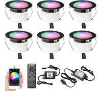 GEYUEYA Home LED Decking Lights RGBW Ø31MM 12V RGB+Warm White IP67 6 Packs | Waterproof LED Deck Lights for Patio Path Steps Garden Decoration with Remote Controller