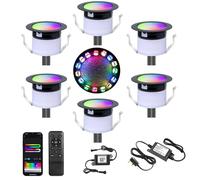 GEYUEYA Home LED Decking Lights WiFi Deck Light RGBW+IC Waterproof IP67 Music Sync Ø31MM 12V Decking Patio Plinth Lights for Patio/Terrace/Decoration - 6 Pack
