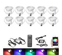 GEYUEYA Home RGB Bluetooth LED Decking Lights, IP67 Waterproof, 10 Pack | Ø30mm Recessed Plinth Light with Remote Control, Ideal for Deck/Path/Patio Decoration, 12V Low Voltage Safe