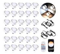 GEYUEYA Home Smart LED Decking Lights Ø45MM Deck Light with Remote Control 2700K-6500K CCT White Dimmable IP67 Waterproof Led Plinth Light for Deck Terrace Pathway - 30 Packs