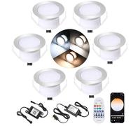 GEYUEYA Home Smart LED Decking Lights Ø45MM Deck Light with Remote Control 2700K-6500K CCT White Dimmable IP67 Waterproof Led Plinth Light for Deck Terrace Pathway - 6 Packs