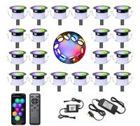 GEYUEYA Home Smart LED Decking Lights RGBW+IC Color Change Deck Light Waterproof IP67 Ø45MM 12V LED Plinth Lights with Remote Control for Terrace/Patio/Festival/Decoration - 20 Pack