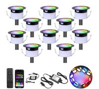 GEYUEYA Home Smart LED Decking Lights RGBW+IC Color Change Deck Light Waterproof IP67 Ø45MM 12V LED Plinth Lights with Remote Control for Terrace/Patio/Festival/Decoration - 10 Pack