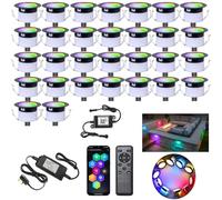GEYUEYA Home Smart LED Decking Lights RGBW+IC Color Change Deck Light Waterproof IP67 Ø45MM 12V LED Plinth Lights with Remote Control for Terrace/Patio/Festival/Decoration - 30 Pack
