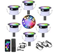 GEYUEYA Home Smart LED Decking Lights RGBW+IC Color Change Deck Light Waterproof IP67 Ø45MM 12V LED Plinth Lights with Remote Control for Terrace/Patio/Festival/Decoration - 6 Pack