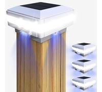 GEYUEYA Home Solar Post Lights, 4 Pack Square White Landscape Post Light with Blue Accent, Modern Outdoor Deck Mount Fence Lights, IP65 Waterproof, 52 LEDs 160 Lumen per lamp,3.7V, Solar Post Lamp