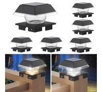 GEYUEYA Home Solar Post Lights,Solar Post Cap Lights,Warm/Cool White 2 Modes,Square Fence Post Lights Solar Powered for 3.5x3.5 to 5.5x5.5 inch Wooden Posts Deck Cap Patio Garden Decoration-6 Packs