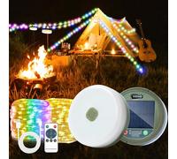 GEYUEYA Home Stowable String Lights 10M / 32FT, Solar Camping Lights Reel, USB Rechargeable,2000mAh, Waterproof Retractable Camping String Lights for Outdoor, Indoor, RV, Tent, Warm White+Color
