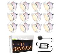 GEYUEYA Home Warm White LED Decking Lights, Ø45mm 1W IP67 Waterproof Recessed Lights for Patio Deck Yard Garden - 12 Packs