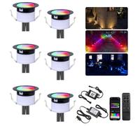 GEYUEYA Home WiFi LED Decking Lights,RGB LED Decking Lights RGBIC+WW Ø45MM 12V 1W Waterproof IP67 Smart Led Plinth Light Kits Colorful Chasing Effect for Terrace/Patio/Path/Garden Decor-6 Pack