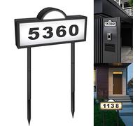 GEYUEYA Solar House Number for Outside, Address Numbers for House,IP65 Waterproof House Number Sign With Dual 3200k Warm White & 6500k Cold White Led, Address Sign Wall Mounted/In Ground for Yard