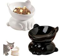 Gezipvn 2 Pcs Elevated Cat Food Bowl, Ceramic Raised Cat Bowls,Cat Feeding Bowl Neck Protective Bowl, 14? Tilted Raised Cat Feeder