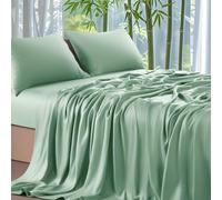 Gezu Bamboo Lyocell Fitted Sheet 90 x 200 cm Green Sage Green Antibacterial Soft Fitted Sheets Box Spring Bed Terry Cloth Topper Shiny Bamboo Fibre Flat Sheet 90 x 200 cm for up to 30 cm Mattress