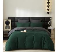 Gezu Bed Linen Cotton Grey 220 x 240 cm Green Dark Green 3-Piece Cotton Breathable Soft Fine Bed Linen Set Reversible Bed Linen Duvet Cover 240 x 220 cm and 2 Pillowcases 80 x 80 cm with Zip