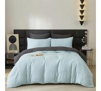 Gezu Cotton Bed Linen 135 x 200 cm Blue Baby Blue Grey 4-Piece Plain Aesthetic Double Bed Soft Cotton Bed Linen Reversible Bed Linen Duvet Cover 135 x 200 cm and 2 Pillowcases 80 x 80 cm with Zip