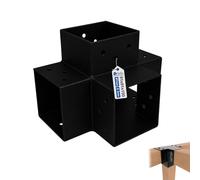 GeZu Impex Post Connector K 91 x 91 mm | Powder Coated Black Pergola 4 Way Right Angle Corner Connector Pavilion DIY Woodworks Bracket