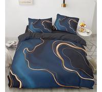Gezu Marble Bed Linen 155 x 220 cm 3-Piece Blue White Gold 3D Marble Aesthetic Microfibre Bed Linen Set Luxury Modern Duvet Cover Set with Metallic Glitter Pattern Teenager Reversible Bedding and 2