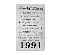 Gezxin Happy 34th Birthday Card for Women Men- Personalised 34 Year Yr Old Birthday Gifts for Her Him Female Male- 1991 Bday Presents Ideas Keepsake for Man Woman