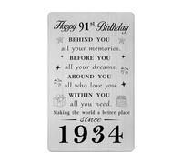 Gezxin Happy 91st Birthday Card Gifts for Men Wome- Personalised 91 Year Yr Old Birthday Gifts for Female Male Him Her- 1934 Bday Presents Ideas Keepsake for Woman Man