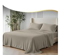 GF 100% Organic Bamboo Bedding Set 4 Pieces 300tc Luxurious sateen weave Duvet Cover, 2 x Pillow Cases & Extra Deep 40cm Fitted Sheet. (Evening Sandstone, Double)