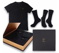 GF Luxury Bamboo T-Shirt & Bamboo Socks Gift Box Set for Men & Women in a Handcrafted Magnetic Close Keepsake Box Black (Small)