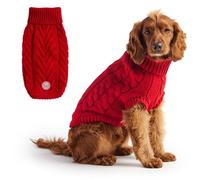 GF PET Chalet Cable Knit Dog Sweater - Snuggly Turtleneck Pullover for Small Medium Large Dogs | Chunky Knit Stretch Fit | Soft Ribbed Acrylic | Multi-Knit Doggy Sweaters - Red - 2X Large