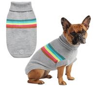 GF Pet Dog Jumper Retro Sweater, Knitted Winter Pullover for Dogs, Crochet Turtleneck Dog Coat - Grey Mix - XL