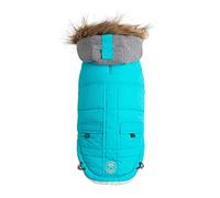 GF Pet Dog Parka Jacket Winter Sailor Warm Coat for Dogs Fleece Lined Vegan Fur Hooded Bodywarmer - Aqua - Small