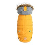 GF Pet Dog Parka Jacket Winter Sailor Warm Coat for Dogs Fleece Lined Vegan Fur Hooded Bodywarmer - Yellow - XS