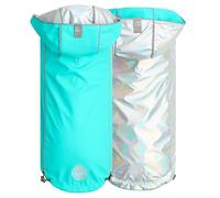 GF Pet Dog Raincoat Elasto-Fit Reversible Coat for Dogs Waterproof Hooded Jacket - Neon Aqua & Iridescent - Medium