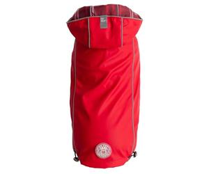 GF Pet Dog Raincoat Elasto-Fit Reversible Coat for Dogs Waterproof Hooded Jacket - Red Plaid - Small