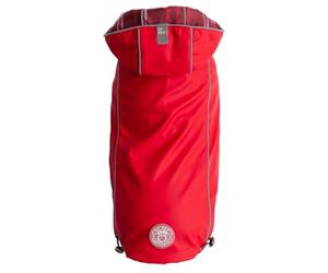 GF Pet Dog Raincoat Elasto-Fit Reversible Coat for Dogs Waterproof Hooded Jacket - Red Plaid - XL