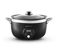 Good Food in partnership with Tower, 3.5L Digital Slow Cooker with 3 Heat Settings, Delay Function & Timer, Removable Aluminium Pot, Tempered Glass Lid, Black with Stainless Steel Accents, GF16010