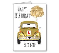 gfc 17th Birthday Card Learn to drive Learner Driver Gold Vw Beetle