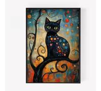 gfc Abstract Black Cat Gift Wall Art Poster Print Picture Picture Poster flowers A4 UNFRAMED wall art Home decor Decorating Halloween retro deco