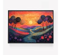gfc abstract landscape Print Picture Poster mountains bright trees A4 UNFRAMED wall art Home decor Decorating wall art 1 multicolured pink orange blue purple flowers sunset
