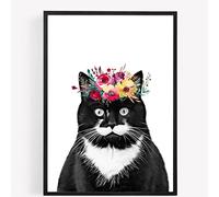 gfc Black Cat Print Picture Poster Gift flower Garland Nursery A4 UNFRAMED 1 wall art Home decor Decorating colour